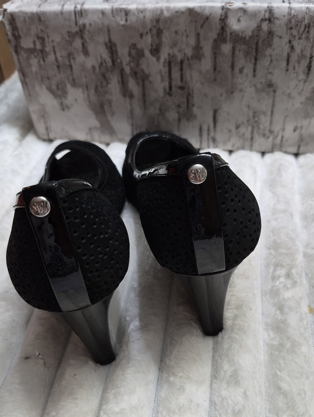 Stuart Weitzman Nudotcomer Black Peep Toe Pumps Wedge Women's Sz 9.5 M $595 - Picture 3 of 9